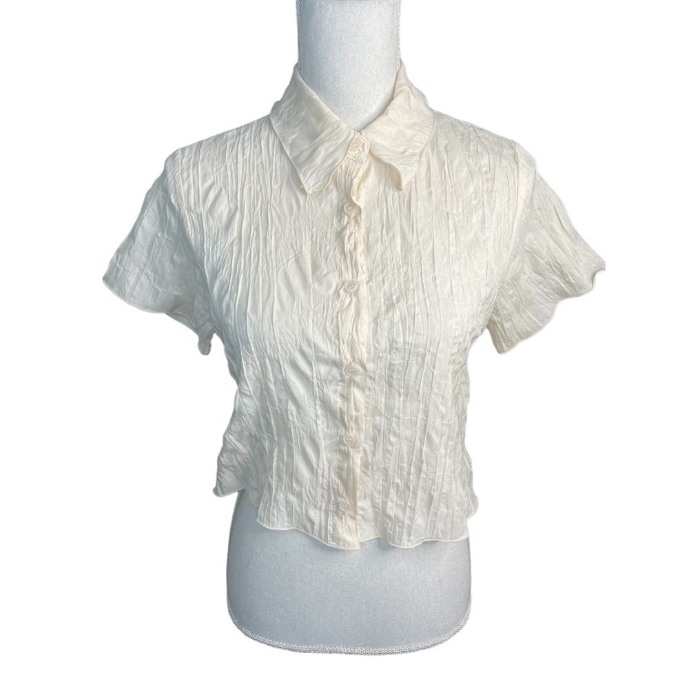 8Seconds Cream Button Down Crop Top